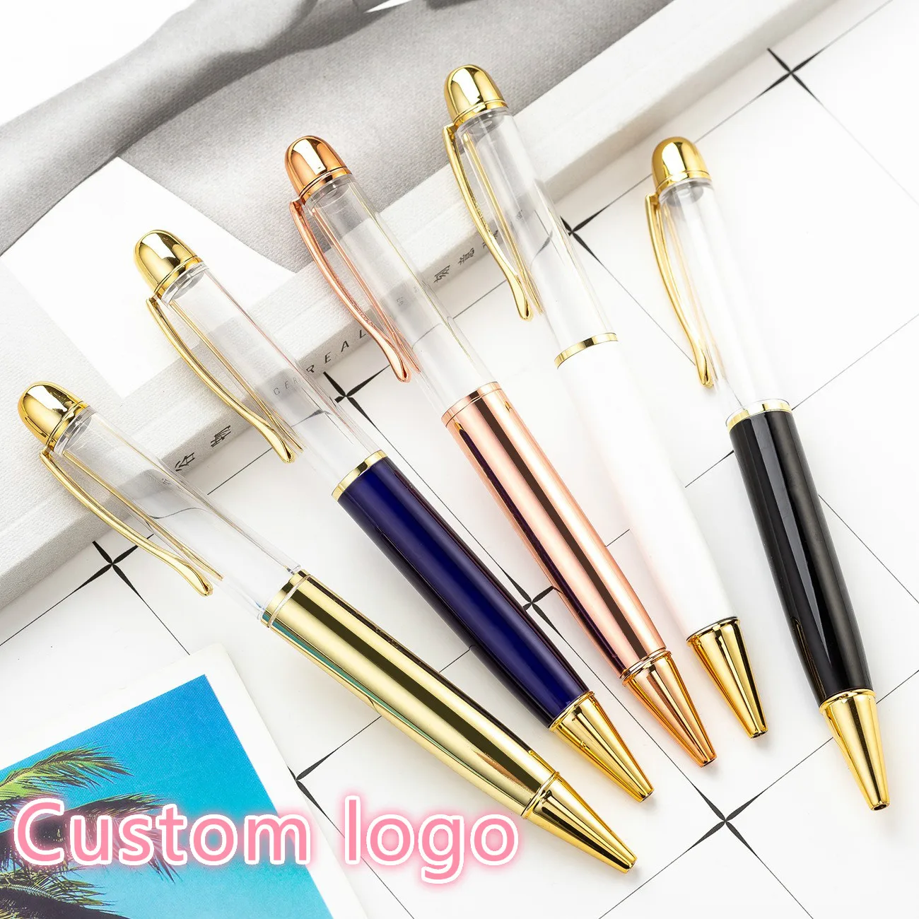 

New Custom Logo Dried Flower Metal Ballpoint Pen Creative Advertising Pen Promotional Office Gift Metal Pens pens for writing