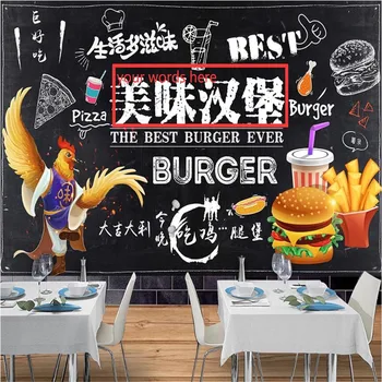 

Custom Fast Food Restaurant Delicious Burger Pizza Industrial Decor Blackboard Background Wallpaper Snack Bar Wall Paper 3D