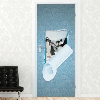 

Self Adhesive Decal Tear Up Penguins PVC Waterproof Art Home Decor Suit for Steel Door Paper DIY Living Room 3D Print Sticker