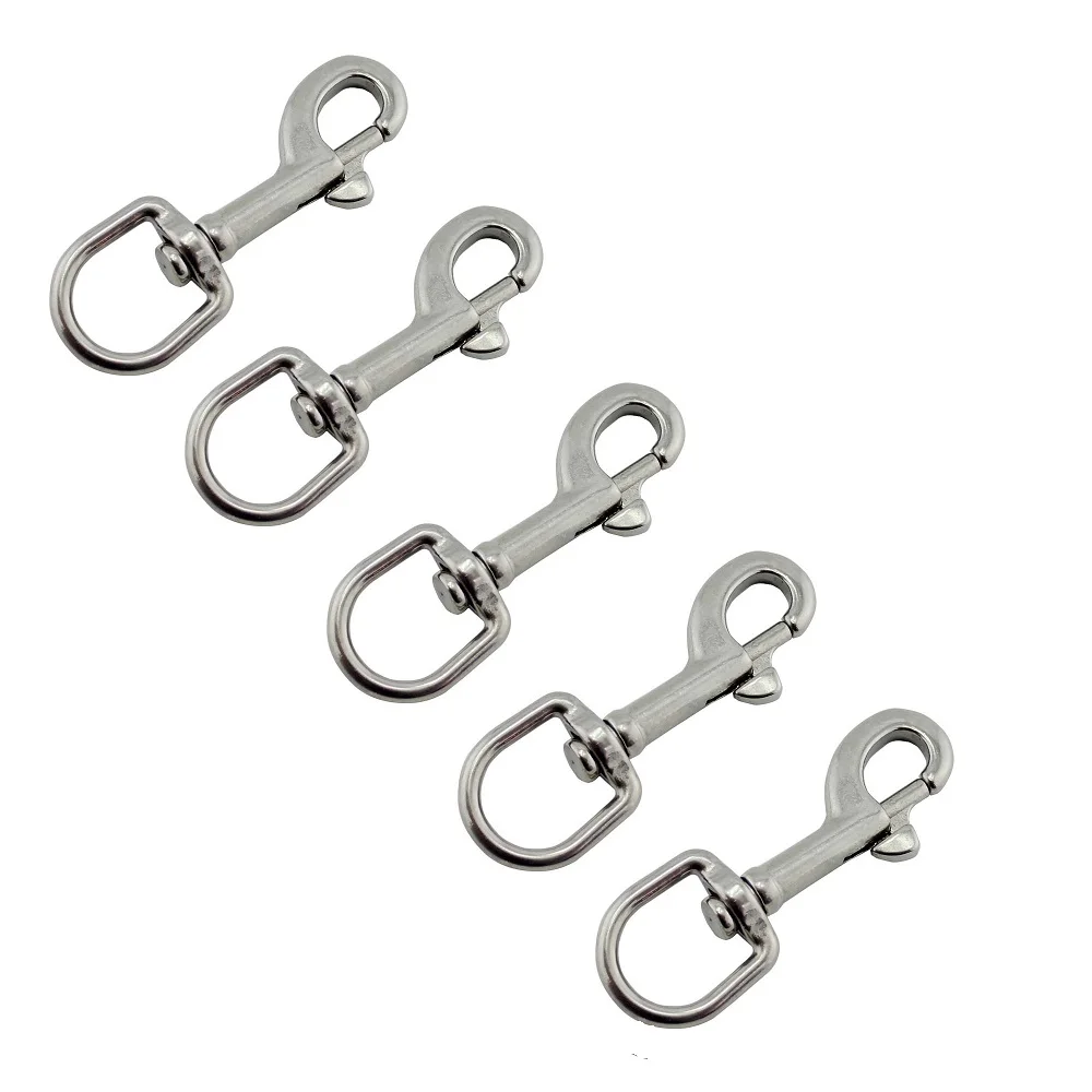Oval de Aço 91mm para Cão Pces Marinho Grau Inoxidável Único Fim Giratório Olho Parafuso Snap Gancho 65mm 72mm 82mm Trela Sucba Mergulho 5 316
