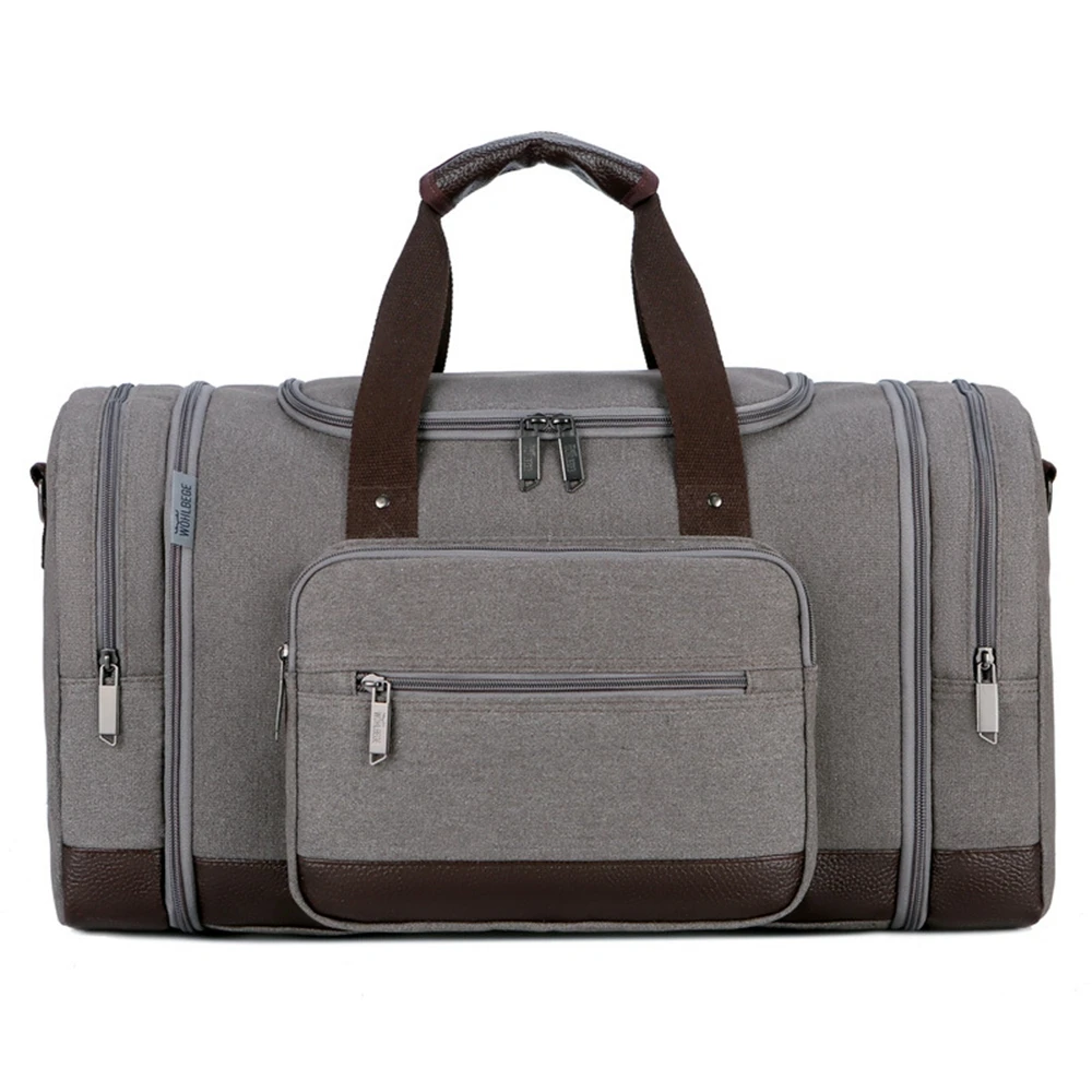 

Weysfor Men Travel Bag Canvas Multifunction Leather Bags Carry on Luggage Bag Tote Large Capacity Utility Weekend Overnight Bag