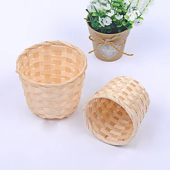 

Handmade Bamboo Flower Basket Home Retro Decor Storage Basket Unique Hand-woven Desktop Flower Pot Rustic Rattan Plant Pot