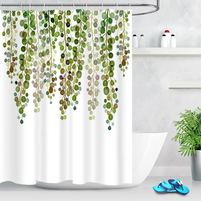 Eucalyptus Shower Curtain Hooks Green Leaves Bathroom Curtain Leaf