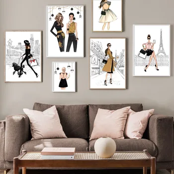 

Fashion Model Girl Vintage Wall Art Print Canvas Painting Nordic Posters And Prints Wall Pictures For Living Room Salon Decor