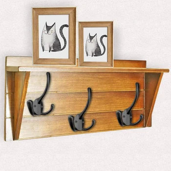 

Big Heavy Duty Prongs Coat Hooks Wall Mounted Robe Hook with 16 Pieces Screws , Retro Double Utility Rustic Hooks for Bath Kitch