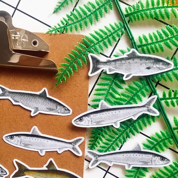 

14Pcs/Set Hand Draw Vintage Sea Fish Black White Sticker DIY Craft Scrapbooking Album Junk Journal Planner Decorative Stickers