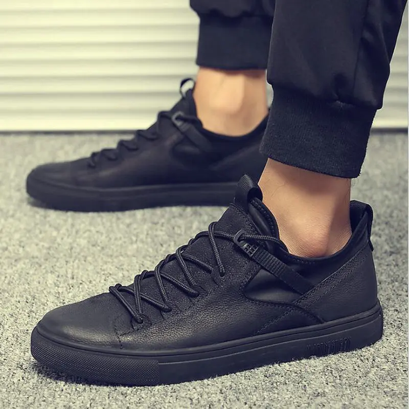 Men's Black Sneakers Leather Sneaker Shoes | Leather Men - New Hot - Aliexpress