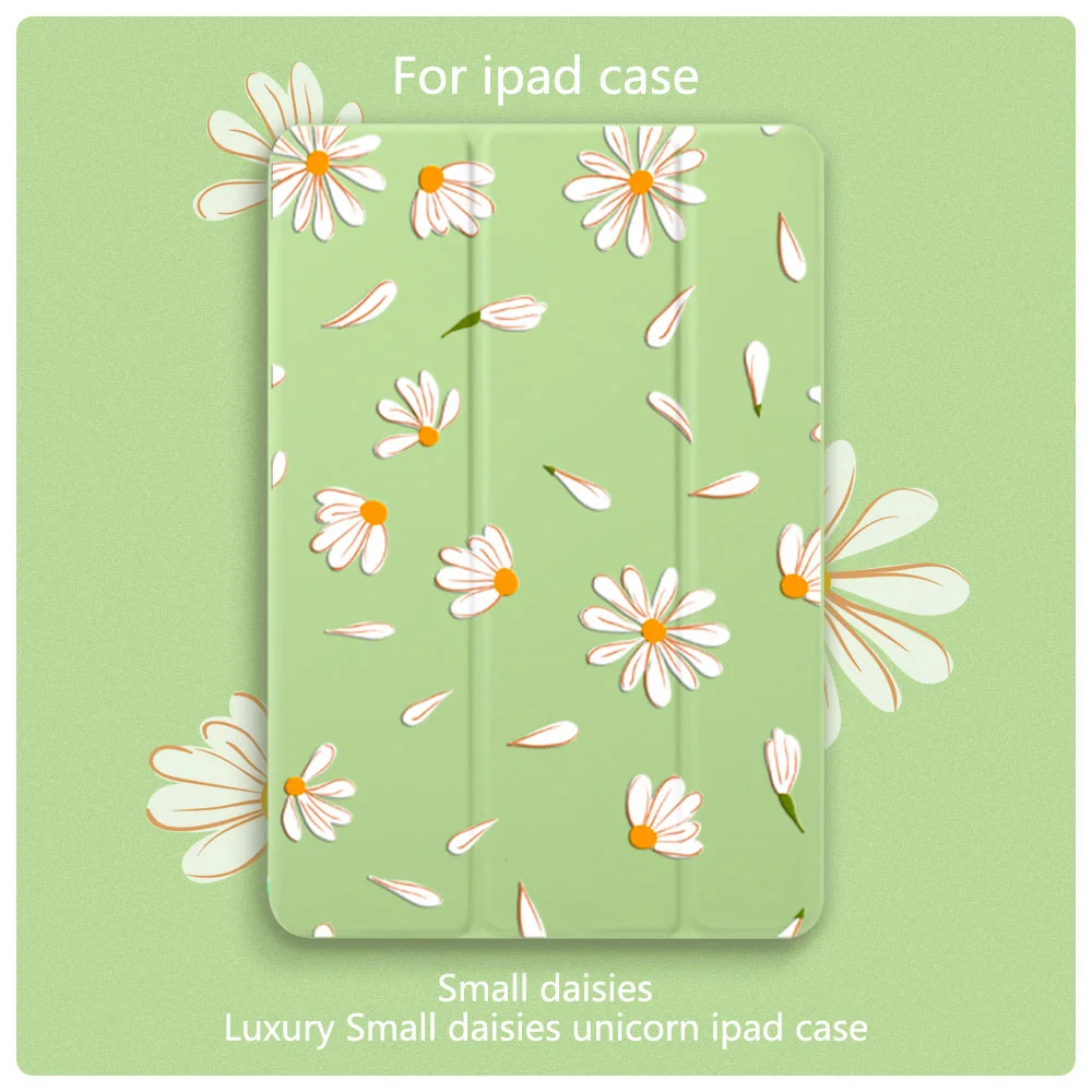 

Flower Green Painted Flip Case For iPad Mini12345 AUTO Sleep Wake Tablet Case for iPad Air PRO 11 10.2 PU Leather Cover Frost