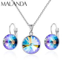 Кристаллы от Swarovski висячие серьги круглое Ожерелье Висячие серьги Набор Мода Висячие серьги ювелирный набор праздничный свадебный подарок