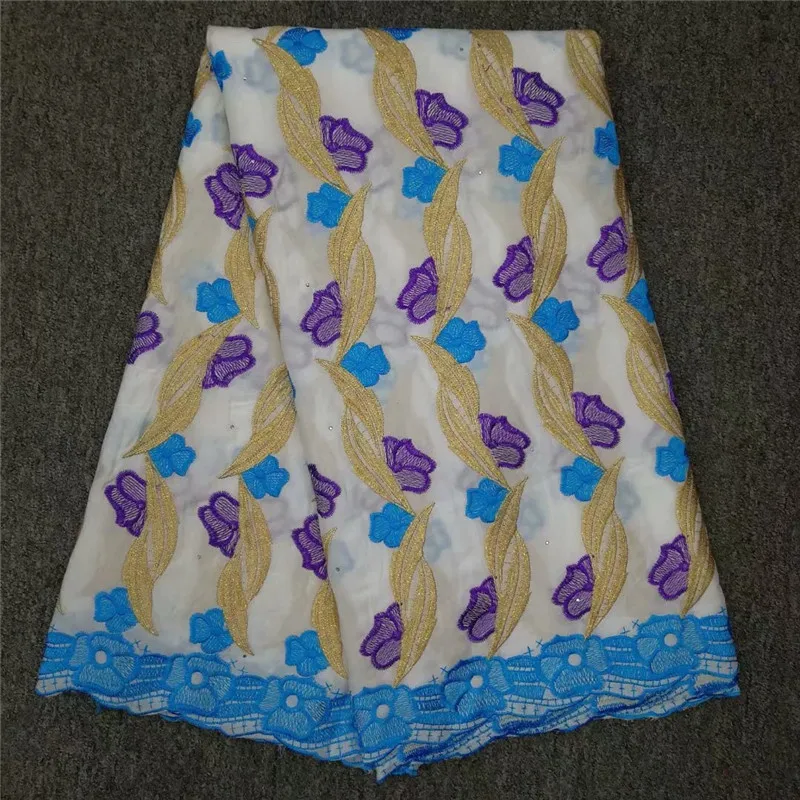 Хлопок Шитье Сухой Женская ткань платья высокого качества швейцарская вуаль кружева вышитые цветы из камней африканская кружевная ткань Новинка