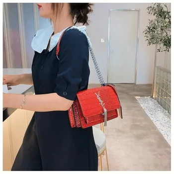 

2020 new stone pattern shiny small square bag fashion wild PU leather women's shoulder messenger bag women bag