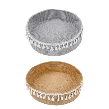 

Round Cat Bed Basket Nest Cotton Rope Natural Tassel Woven Pet Sleeping Bed Indoor Cat Scratch Mat Pad Suitable Puppy Small Pets