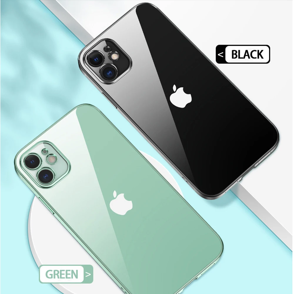 For iPhone 12 11 12 Pro X XR SE Xs 7 8 Plus 6s 11 Pro Max 12 Mini Square Frame Clear TPU Soft Case Phone Cover for iPhone 11 Pro