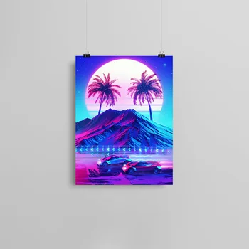 

Synthwave retro style vintage Framed Canvas poster Wooden Frame Painting wall Art decor Living room Study Home Decoration Prints