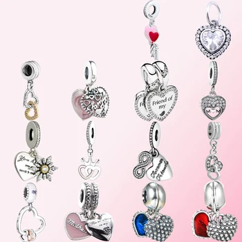 

2019 100% Sterling Silver Classic Interlocking Heart-shaped Heart-shaped Silver Pendant with Cubic Zirconia DIY Enamel Pendant