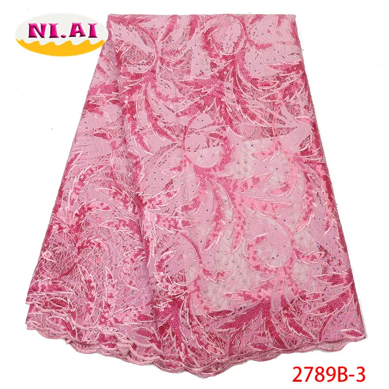 

Pink Organza Lace Fabric High Quality Nigerian Velvet Lace Fabric With Sequins 2019 African French Lace Free Shipping NA2789B-2