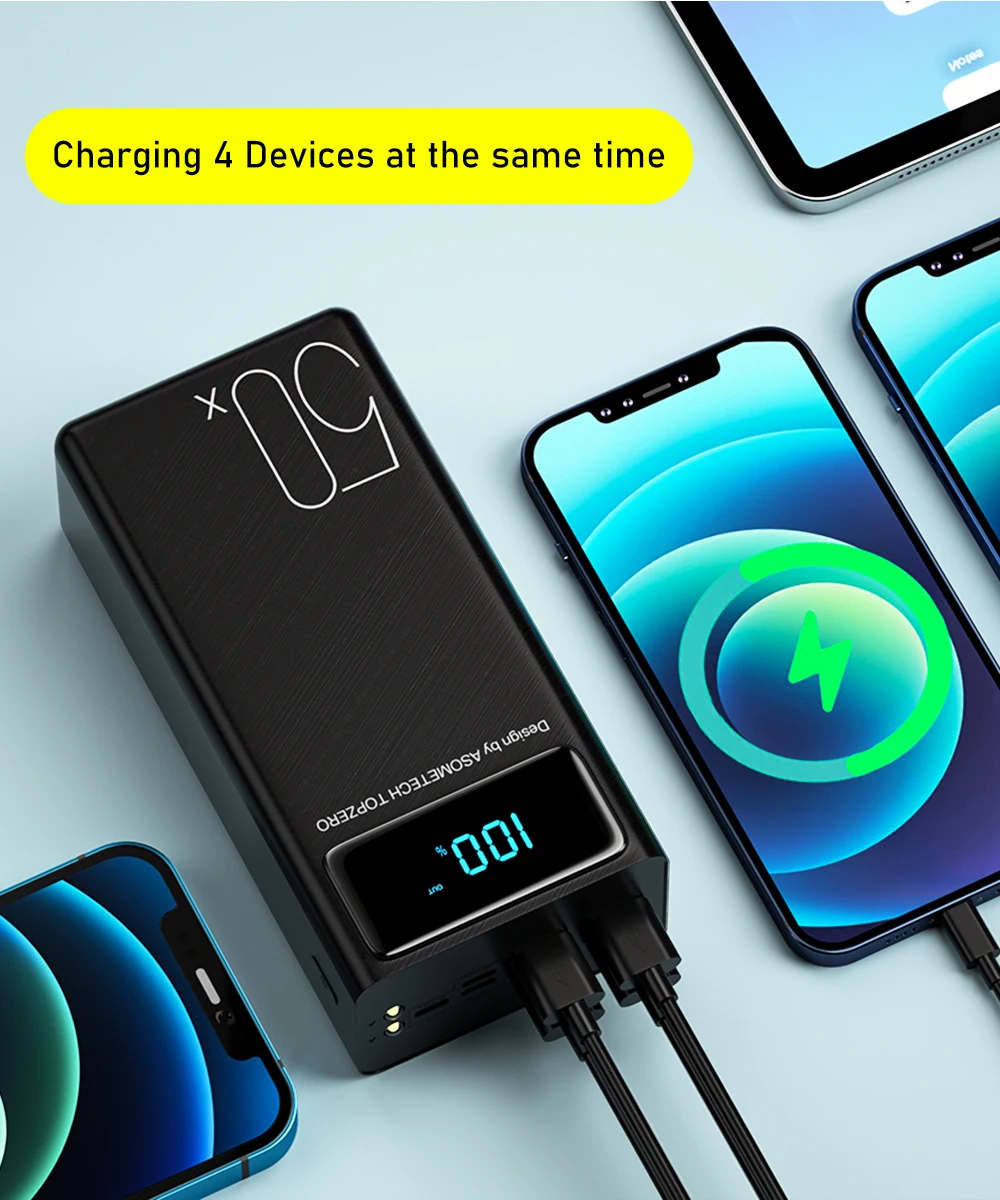 Power Bank 50000mAh Portable External Battery Charger LED Light Powerbank 50000 mAh for iPhone Xiaomi Huawei Samsung Poverbank best portable power bank