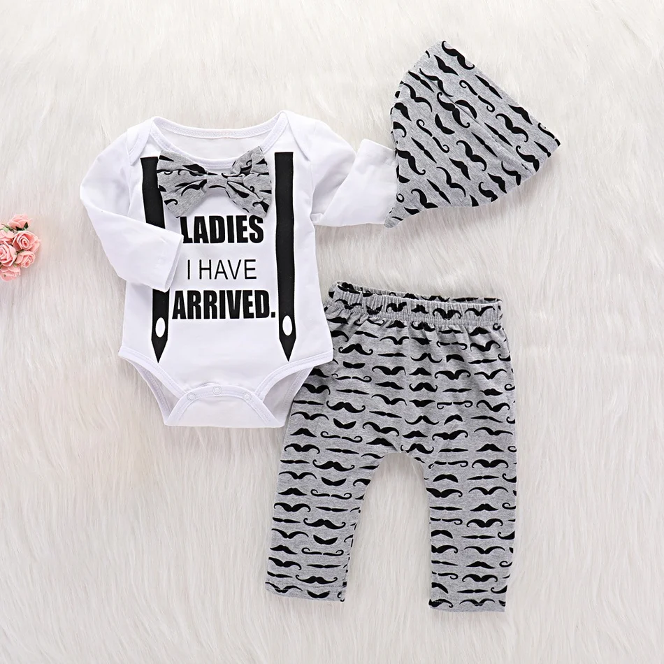 3PC Newborn Baby Boys Romper Jumpsuit Tops Long Pants Hat Outfits Clothes Set US