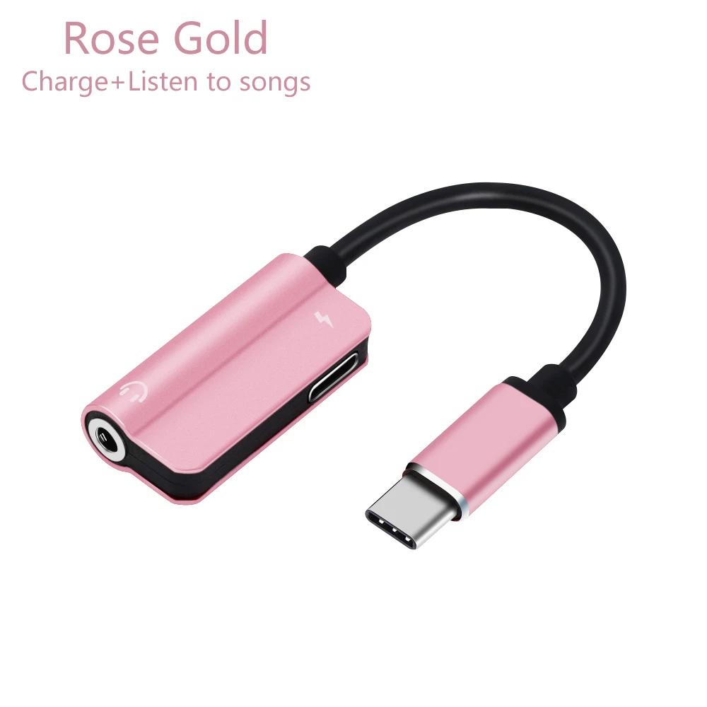 rose gold 2 в 1 usb type-C до 3,5 мм аудио зарядный адаптер для наушников мужчин и женщин сплиттер кабель для huawei P20 про-Аксессуары - Цвет: rose gold