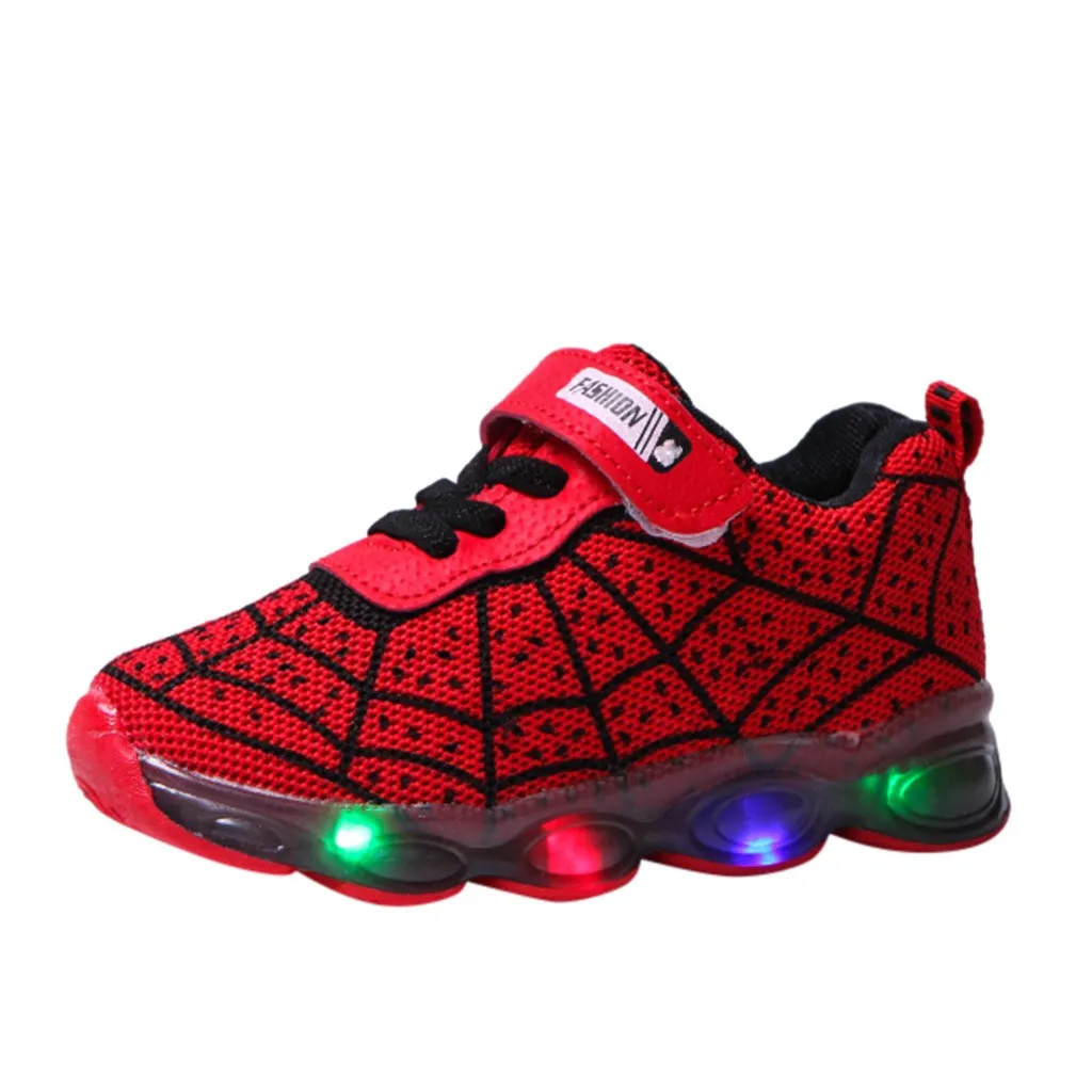 Светящаяся детская обувь с человеком-пауком для мальчиков и девочек; светильник для детей; светящиеся Детские кроссовки; спортивная обувь с сеткой для мальчиков и девочек; Светодиодный светильник;#1023