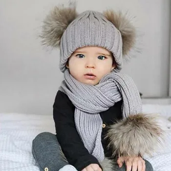 

Winter Wool Hat And Scarf Sets Children Fur Hat Kids Warm Knit Cap Beanie Hats For Baby Girls Boys Baby Scarf Hat Set