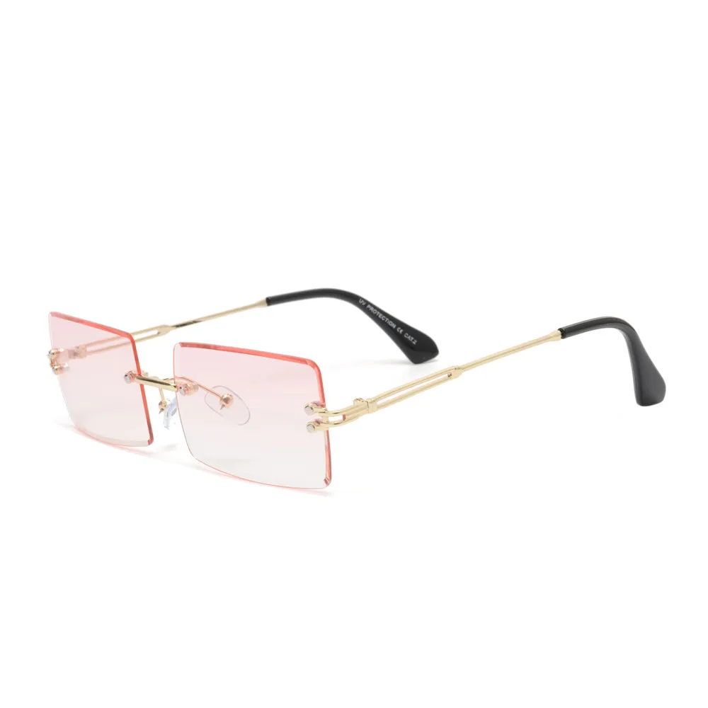 black cat eye sunglasses JM 2022 New Fashion Rectangle Women Sunglasses Gradient Lens Pink Brand Design Square Rimless Shades UV400 big sunglasses for women