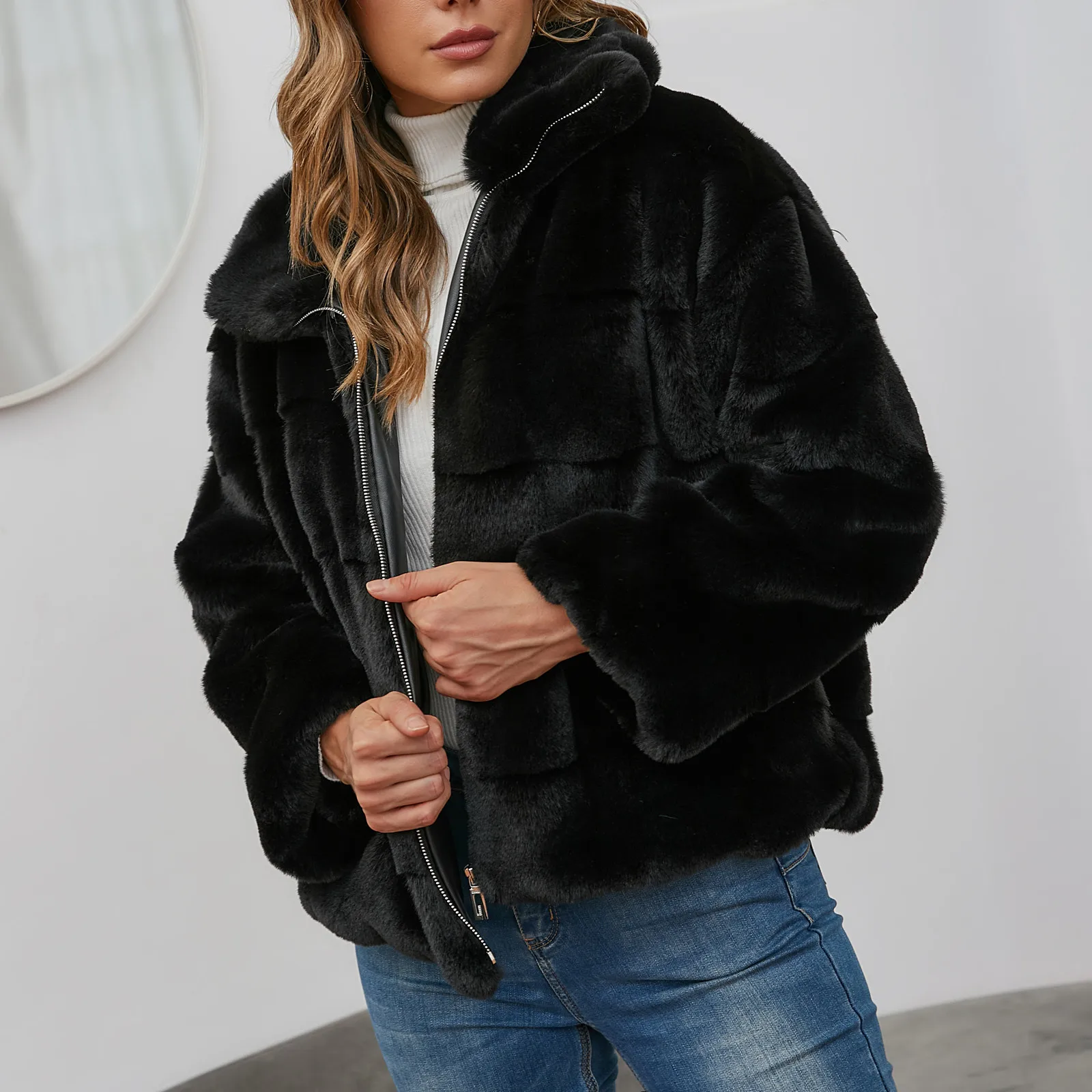 Women Plus Size Faux-Fur Coat Gilet Solid black Long Sleeve Waistcoat Body Winter Warmer Plush zipper Jacket Coat Outerwear #40 2