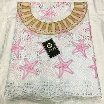 

high quality 5 yards+Neckline African Swiss cotton voile lace fabric with neat embroidery plus chiffon lace! 14L0622023