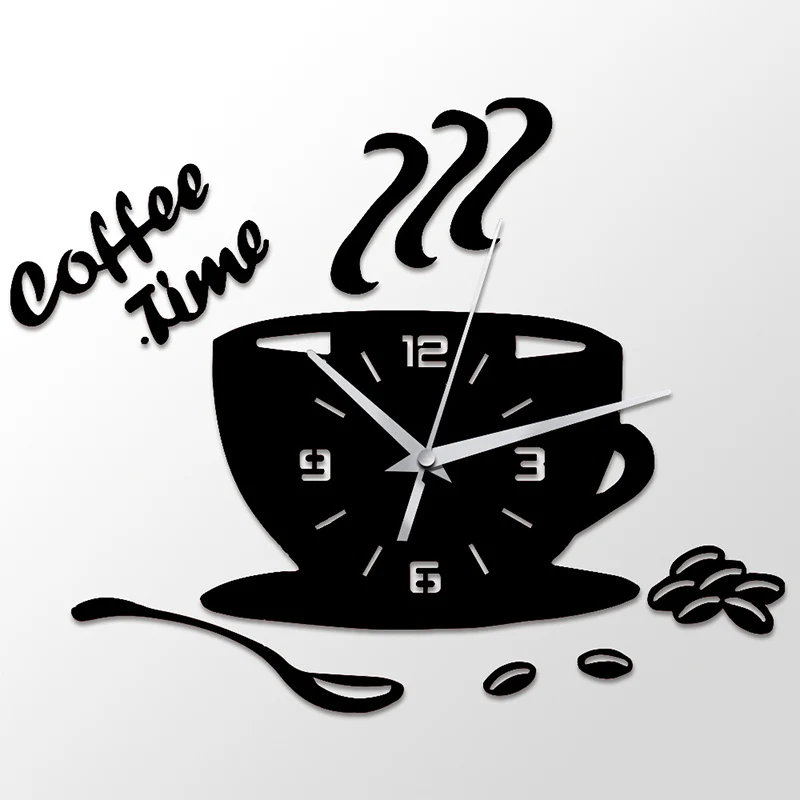 3D часы «сделай сам» акриловые настенные часы Современные для Декор для кухни форма чашки настенные стикеры полые цифровые часы - Цвет: Black A