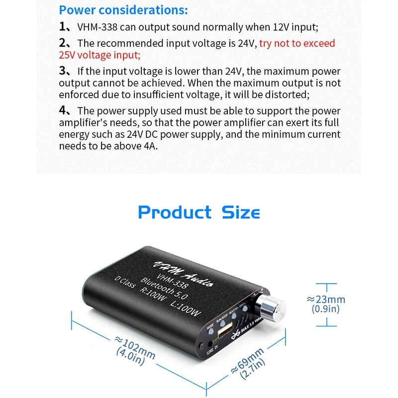 VHM338 Mini Bluetooth 5 0 Digital Amplifier Hifi Stereo Wireless Audio Receiver Power Amp 100W 100W Car Sound Amplifiers