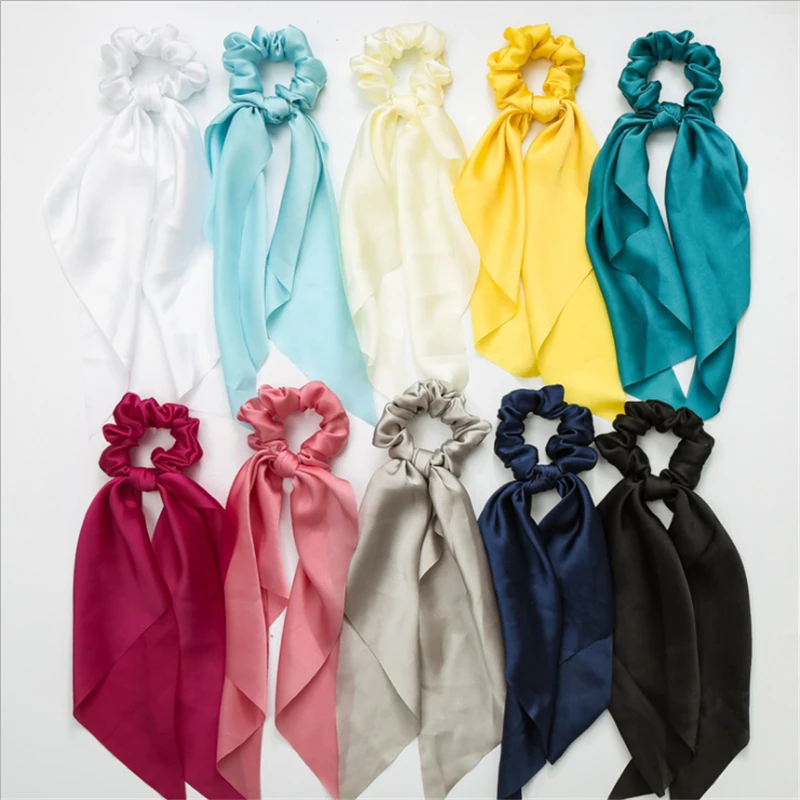 New style knotted ribbon satin large intestine ring jewelry silky square scarf hair ring ladies ponytail hair accessories