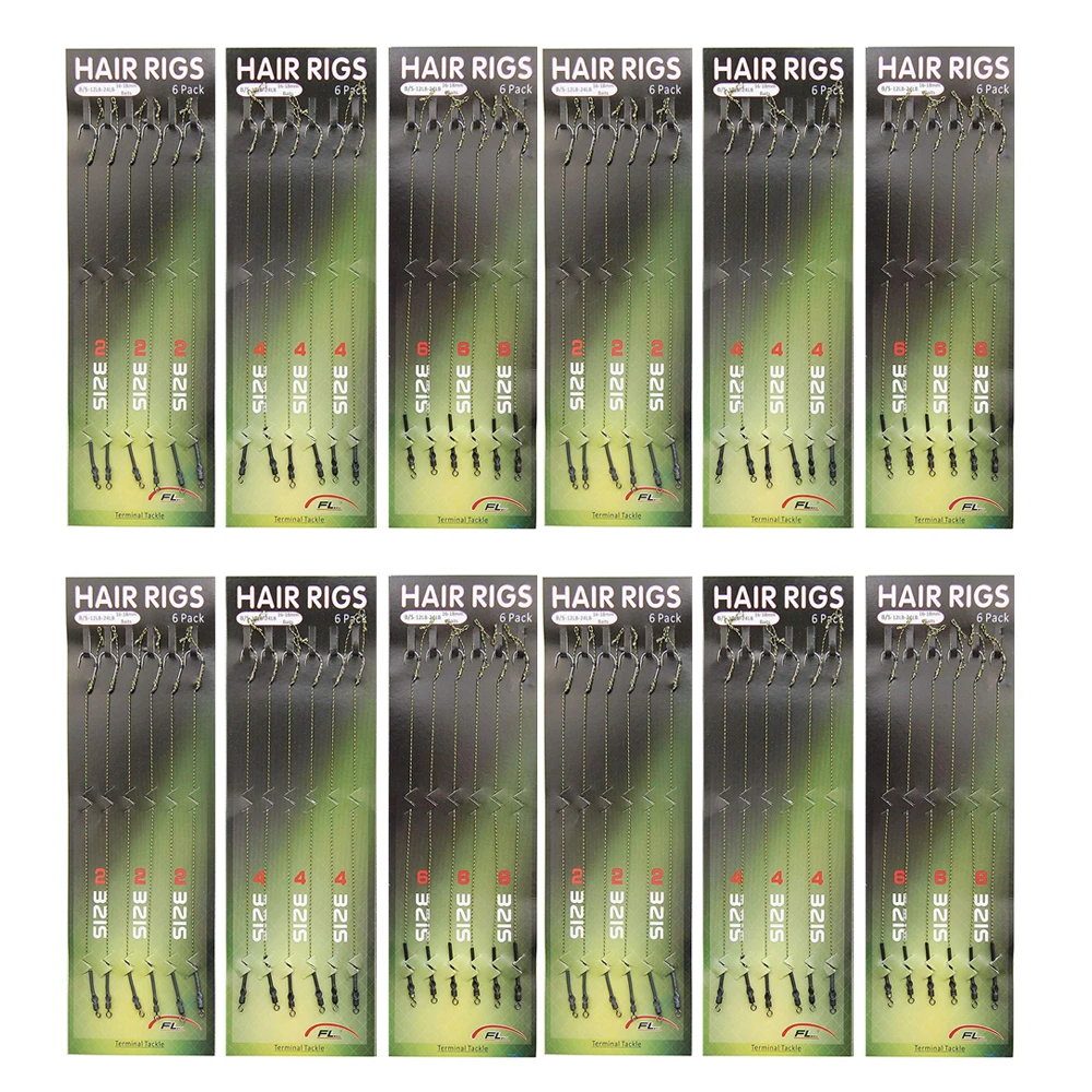 72pcs=12packs Carp Fishing Hook With Braided Line For Carp Rig Kit Ready Made Hook Link Tied