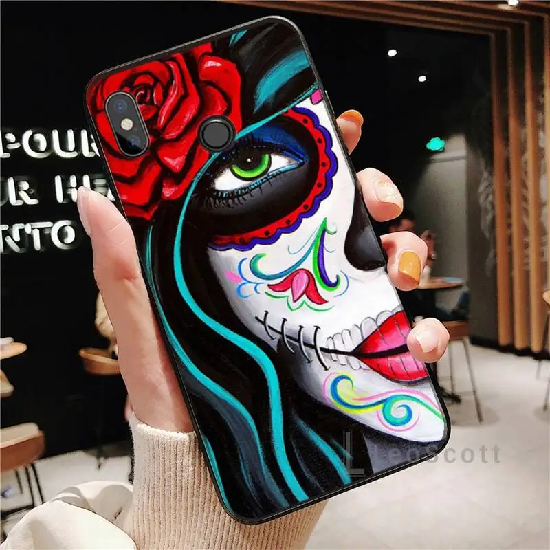 Mexican Skull Girl tattooed Phone Case For Xiaomi Redmi note 4 4X 8T 9 9s 10 K20 K30 cc9 9t pro lite max