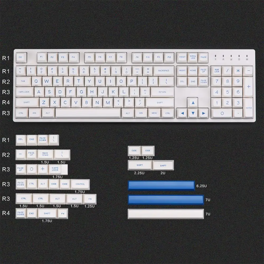 

138 Keys SA Profile White Keycaps Blue Symbol PS Short Key Design Cap For Cherry Mx Switch Mechanical Game Keyboard Decoration
