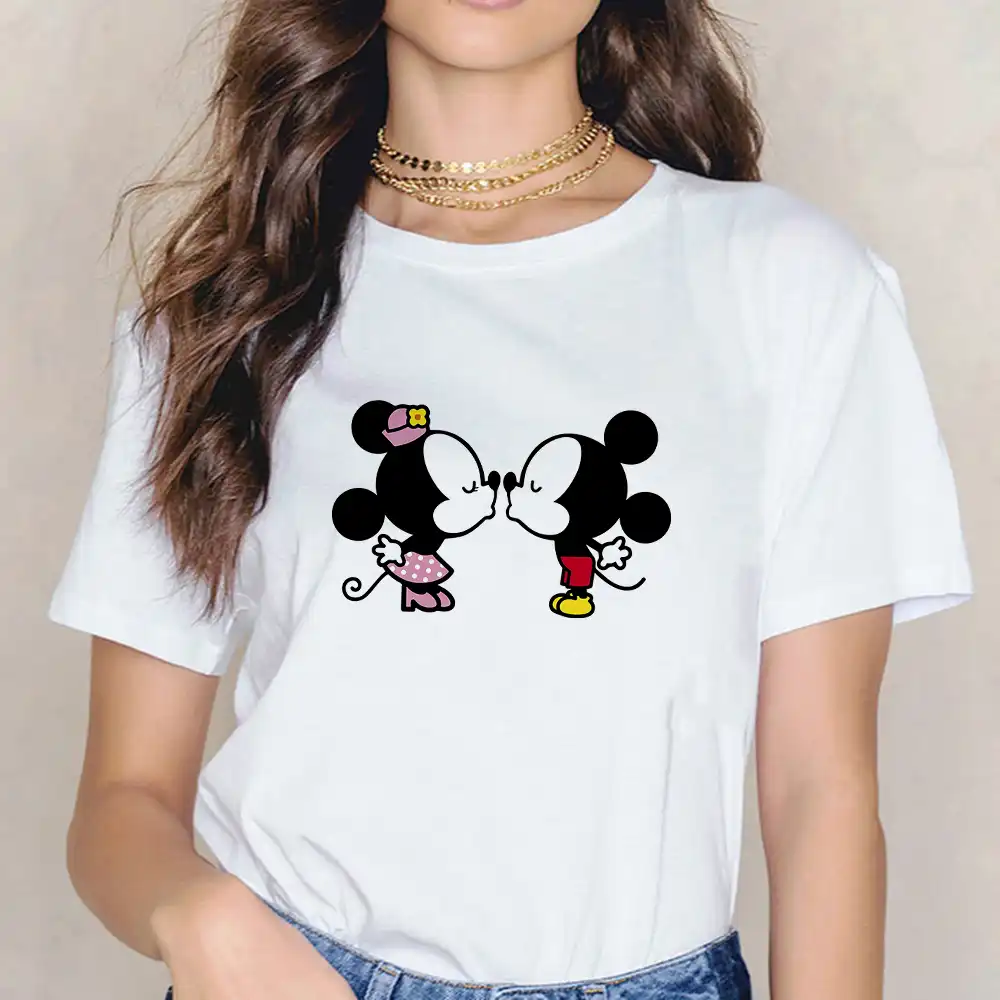 恋人ミッキーミニーキスプリントtシャツ女性半袖oネックルーズユニセックスtシャツレディース夏のファッションのカップルトップス服 Tシャツ Aliexpress