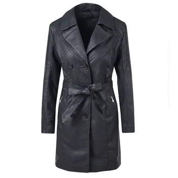 

High Quality Women Casual Coats Winter Slim Zipper Long Sleeve Long Bandage Jacket Warm PU Leather Jacket Ladies Coat #816