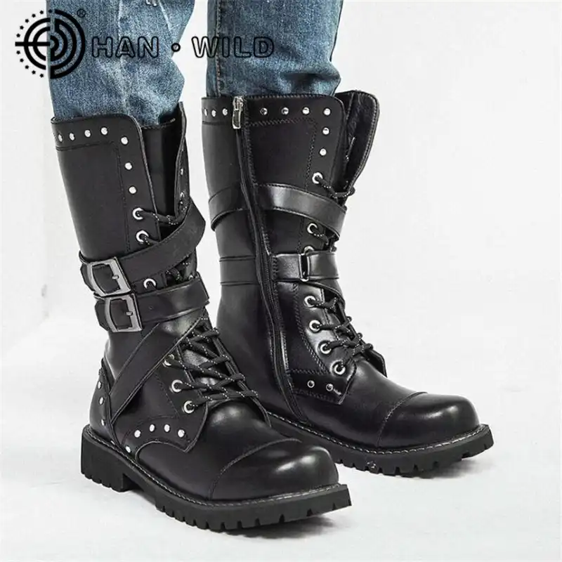 Men's Gothic Boots Motorcycle Boots Men Western Combat Boot Outdoor