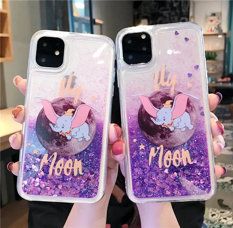Для iPhone 11 Pro блестящий чехол фиолетовый Летающий Слон динамический жидкий зыбучий песок чехол для iPhone 11 6 7 8 10 XR X задняя крышка