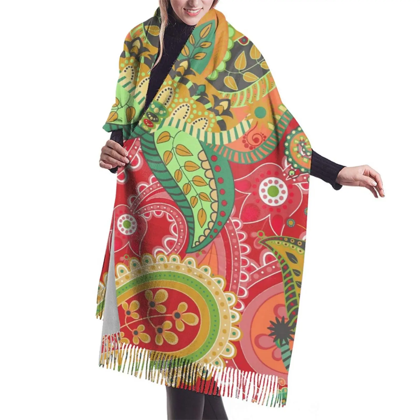Custom On Demand New Women Muslim Head Scarf Shawls Bandana Style Pashmina Female Foulard Cashew Flowers Woman Hair Accessori