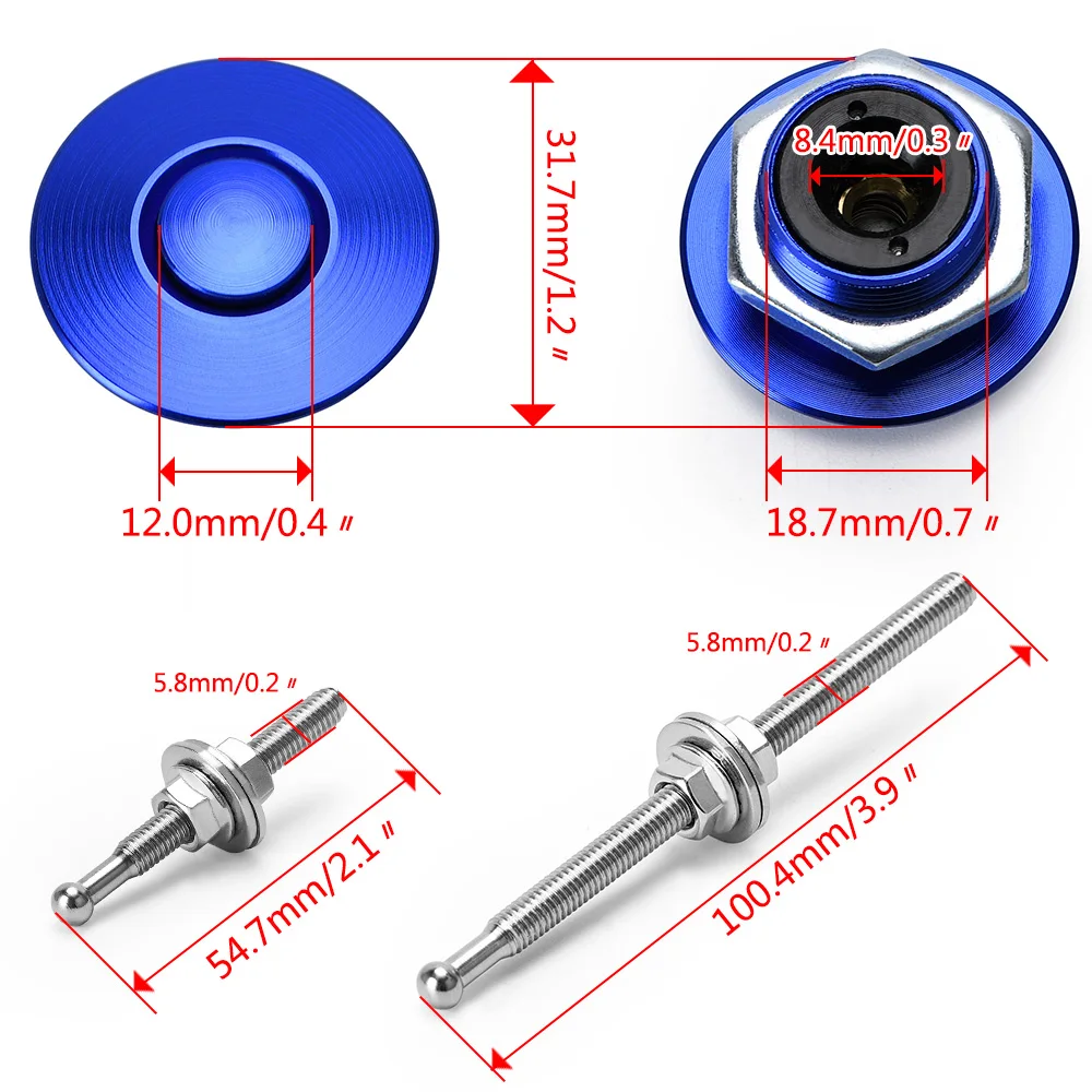 1.25" 31.75mm Car Push Button Bonnet Hood Pin Lock Clip Kit Quick Release Latch Engine Bonne Exterior Parts