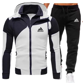 Image of 2020 Autumn Winter Men's Clothing Men Sets Printing Hoodie Set Fleece Zipper Sweatshirt Casual Sport Sweatpants Mens Tracksuits