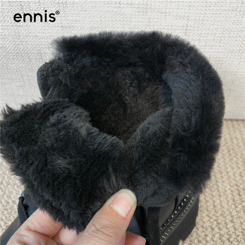 ENNIS/зимние ботинки; женские Ботинки martin из натуральной кожи; ботильоны на натуральном меху; Теплая обувь на платформе со шнуровкой; цвет черный, бежевый; A9330