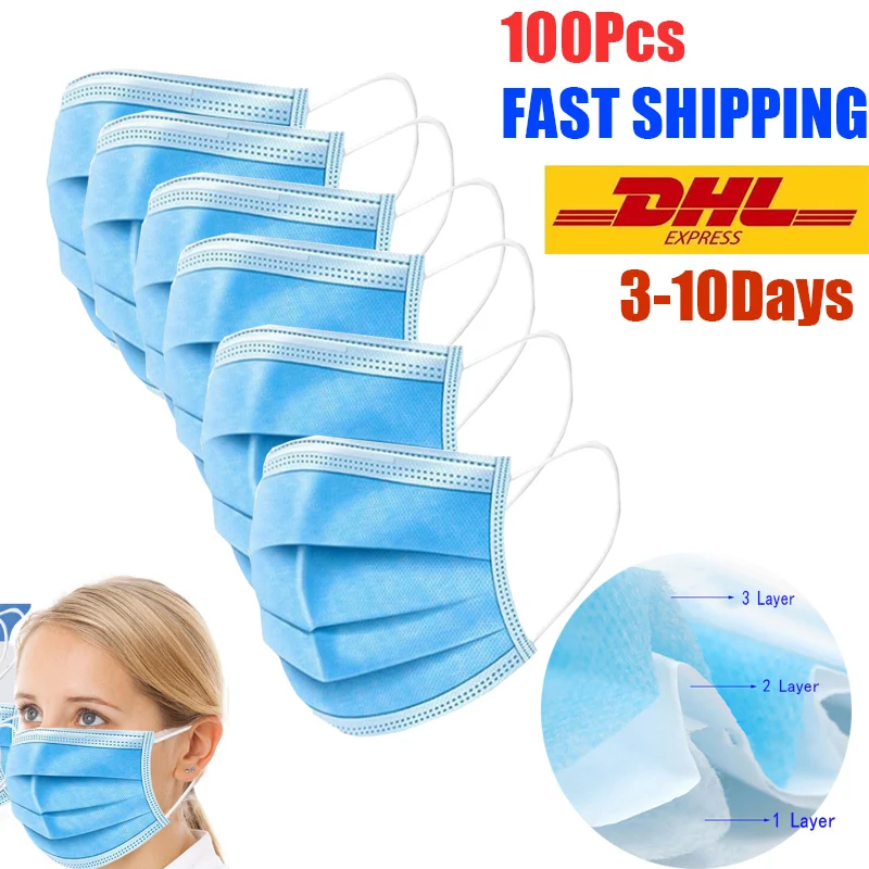 

100pcs 3 Layer Disposable Masks KF94 Elastic Earloop Protective Surgical Mask Anti Virus Mascarilla Coronavirus Mask DHL