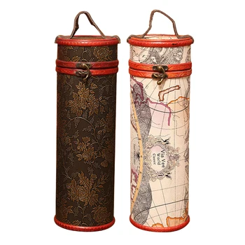 

Chic Retro Wine Packaging Box Wooden Single Red Wine Box Storage Case Vintage Decorative Container for Home Party (Map Pattern)