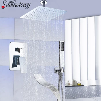 

Rain Shower Mixer Valve Installed On The Chrome Ceiling Waterfall Hand Shower Bathroom Shower Faucet Spout Concealed Shower