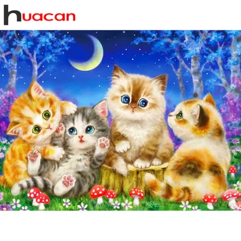 

Huacan Diamond Painting Full Square/Round Cat 5D DIY Diamonds Embroidery Animal Decorations Home Art