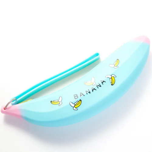 Мягкий чехол для карандашей ярких цветов, креативная сумка для карандашей с банановым луком для студентов, милая силиконовая большая сумка для ручек для девушек, маленький кошелек, подарок - Цвет: blue