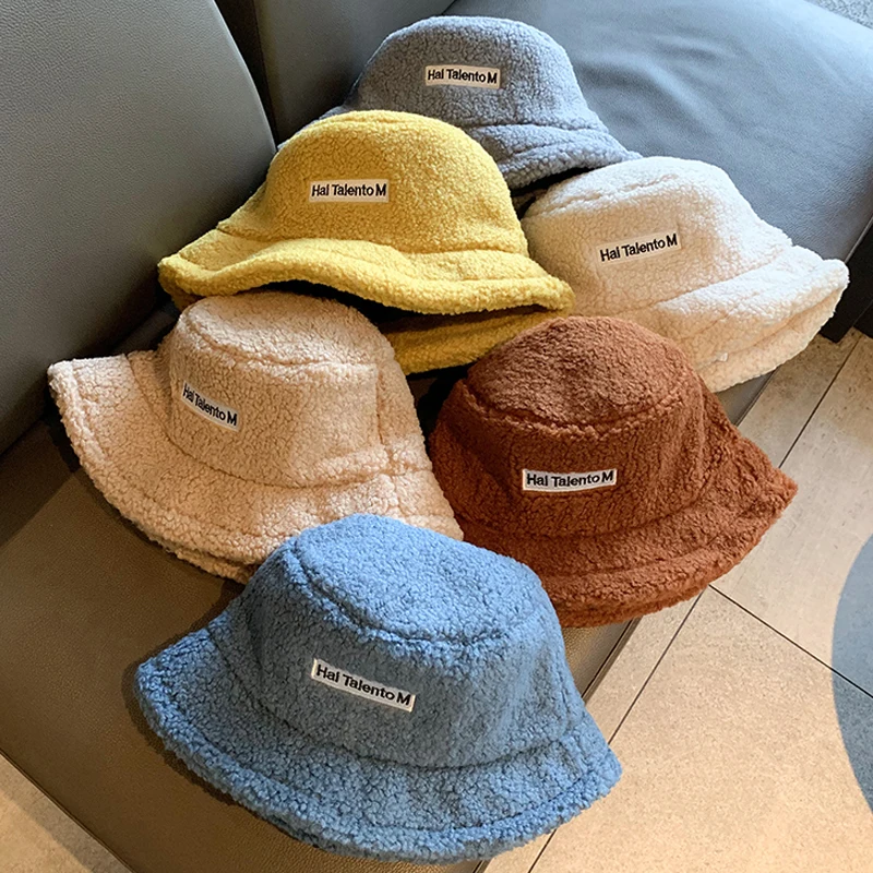 

Lamb Faux Fur Bucket Hat Thickened Warm Teddy Velvet Winter Hats for Women Lady Bob Panama Outdoor Plush Fisherman Cap Hat