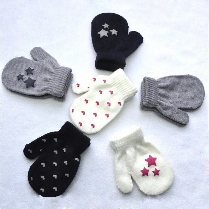 Новая детская Волшебная пара, зимние теплые эластичные черные мягкие детские перчатки для мальчиков и девочек на весну, осень и зиму, теплые перчатки с принтом сердца и звезды, 6 стилей