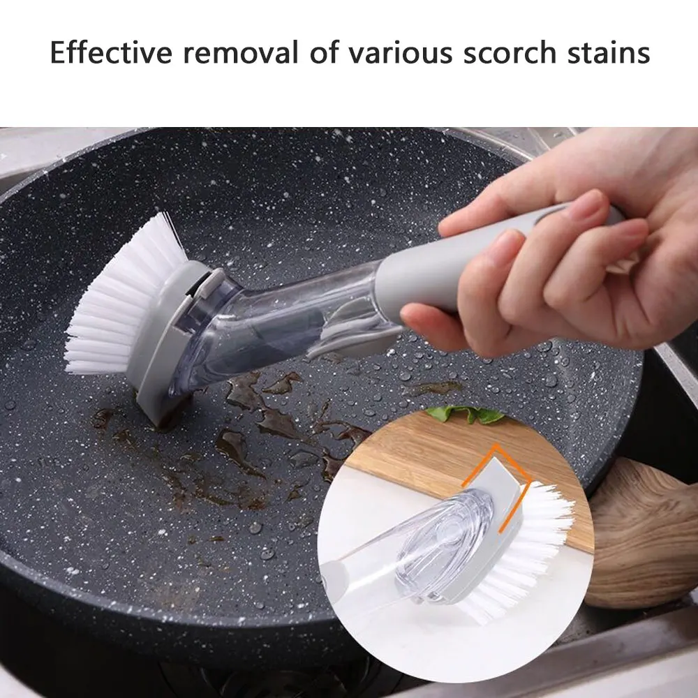 1/5Pcs Double Use Kitchen Cleaning Brush Scrubber Dish Bowl Washing Sponge Automatic Liquid Dispenser Kitchen Pot Cleaner Tool